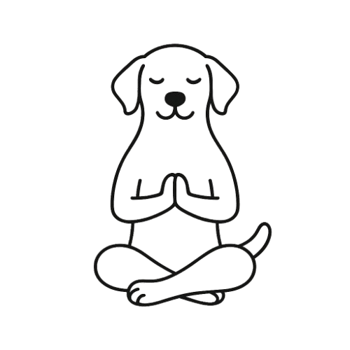 dessin minimaliste d'un chien en position zen avec les mains jointes
